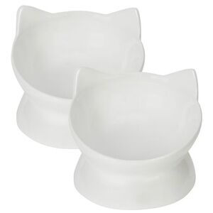 Park Life Design Matching White Cat Ceramic Bowl Set - 1 1/2 Cup Each.